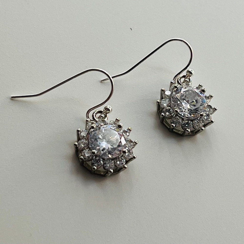 Crystal Flower Earrings with Sterling Silver Ear Wires - Picture 2 of 3